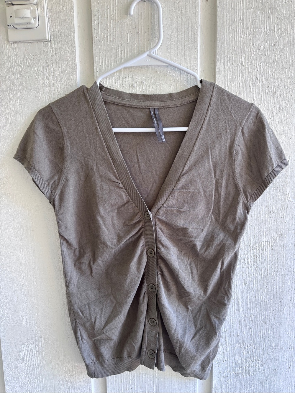 Anthropologie Olive Green Short-Sleeve Button Front Top